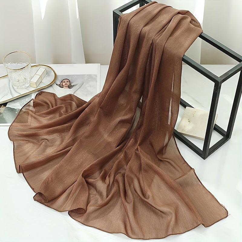 Glitter Chiffon Scarf Thin Breathable Pleated Shawl