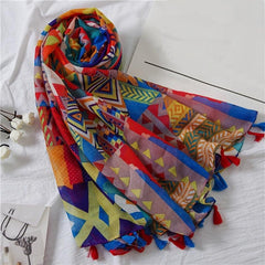 Ethnic Geometric Tassel Shawl Scarf Women's Retro Warm Scarf