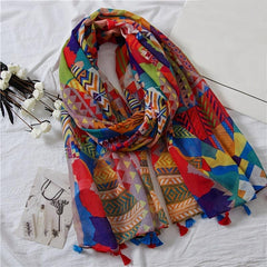 Ethnic Geometric Tassel Shawl Scarf Women's Retro Warm Scarf