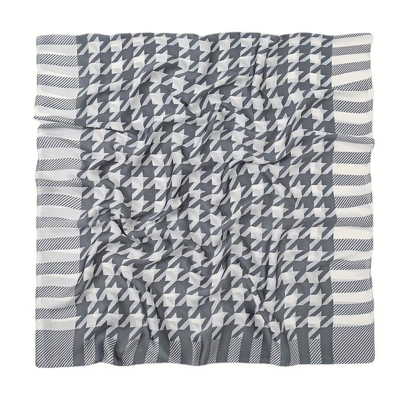 Gray Houndstooth Print Silk Scarf for Women