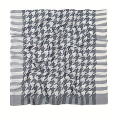 Gray Houndstooth Print Silk Scarf for Women