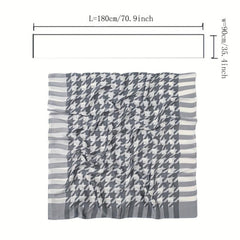 Gray Houndstooth Print Silk Scarf for Women