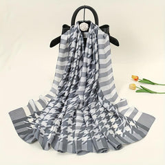 Gray Houndstooth Print Silk Scarf for Women