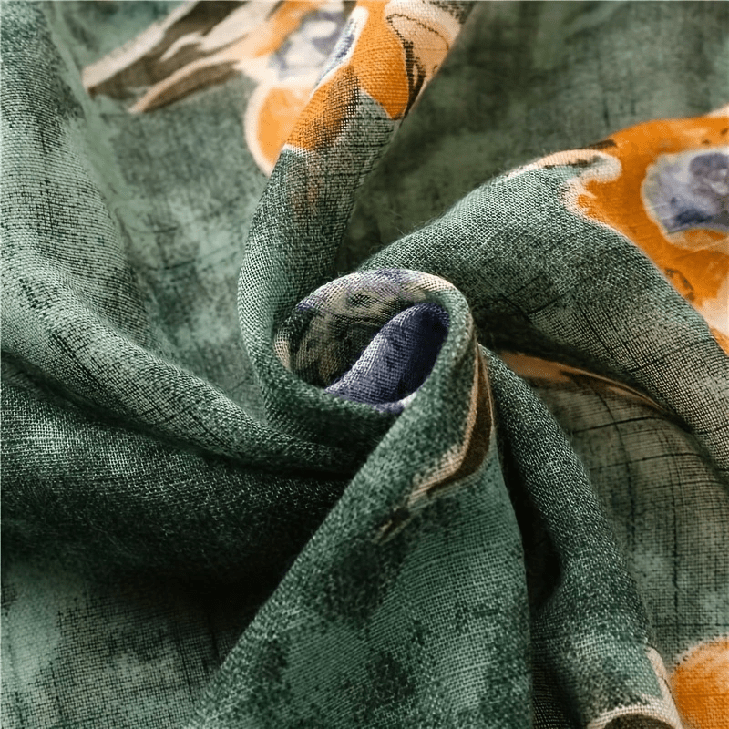 Dark Green Slub Scarf Hemp Feel Yarn Tassel Sunscreen Shawl