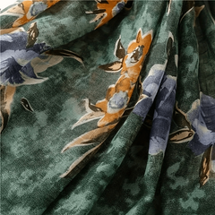 Dark Green Slub Scarf Hemp Feel Yarn Tassel Sunscreen Shawl
