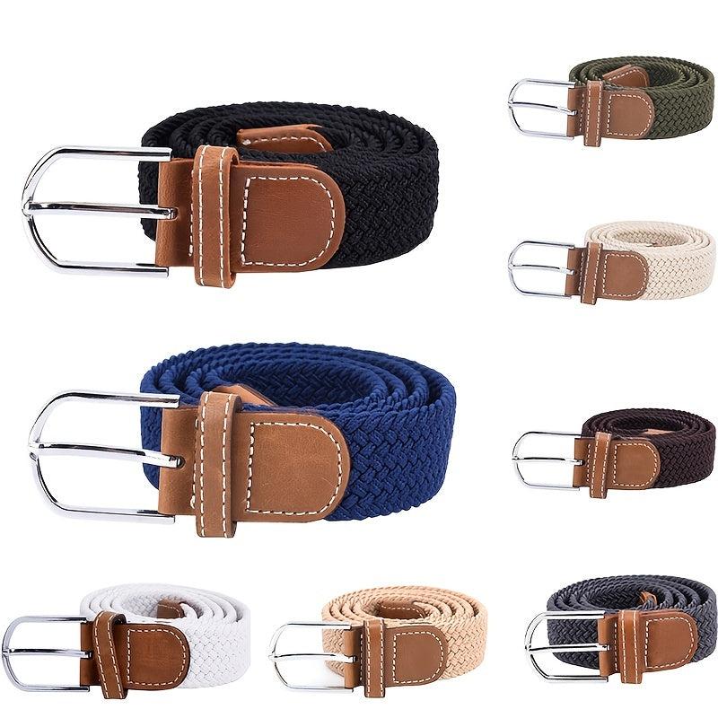 Men's Elastic Waistband Canvas Belt Braided Stretch Straps