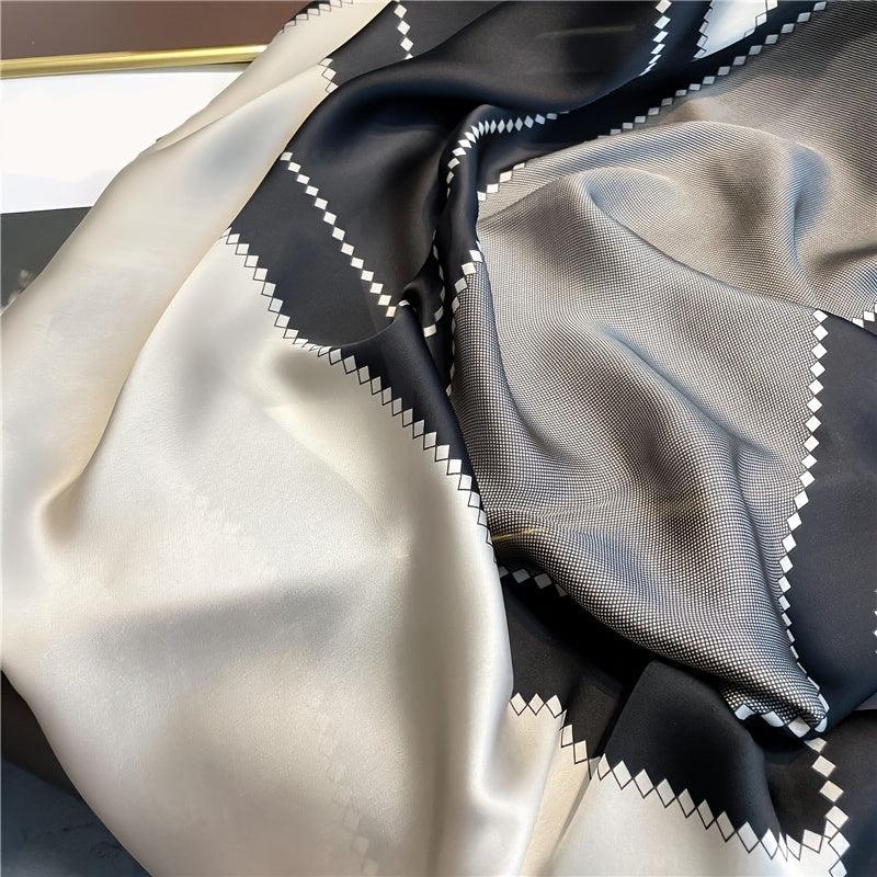 Satin Geometric Chain Print Grey Block Scarf
