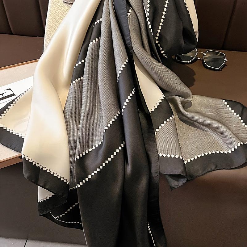 Satin Geometric Chain Print Grey Block Scarf