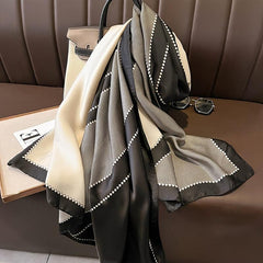Satin Geometric Chain Print Grey Block Scarf