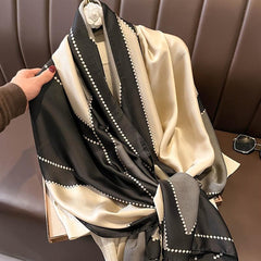 Satin Geometric Chain Print Grey Block Scarf