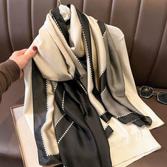 Satin Geometric Chain Print Grey Block Scarf