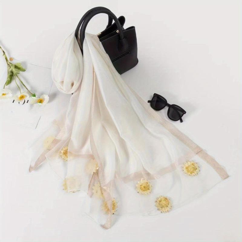 Beaded Sunflower Shawl Lightweight Yarn Scarf Solid Sunscreen Shawl