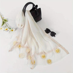 Beaded Sunflower Shawl Lightweight Yarn Scarf Solid Sunscreen Shawl