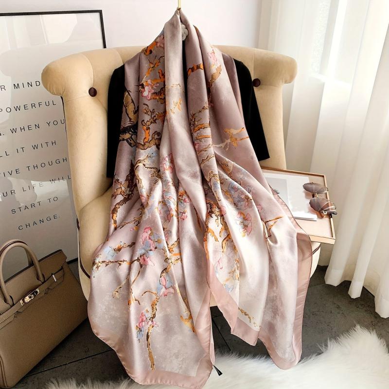 Vintage Branch Print Scarf Solid Shawl Spring & Summer Head Wrap Scarves