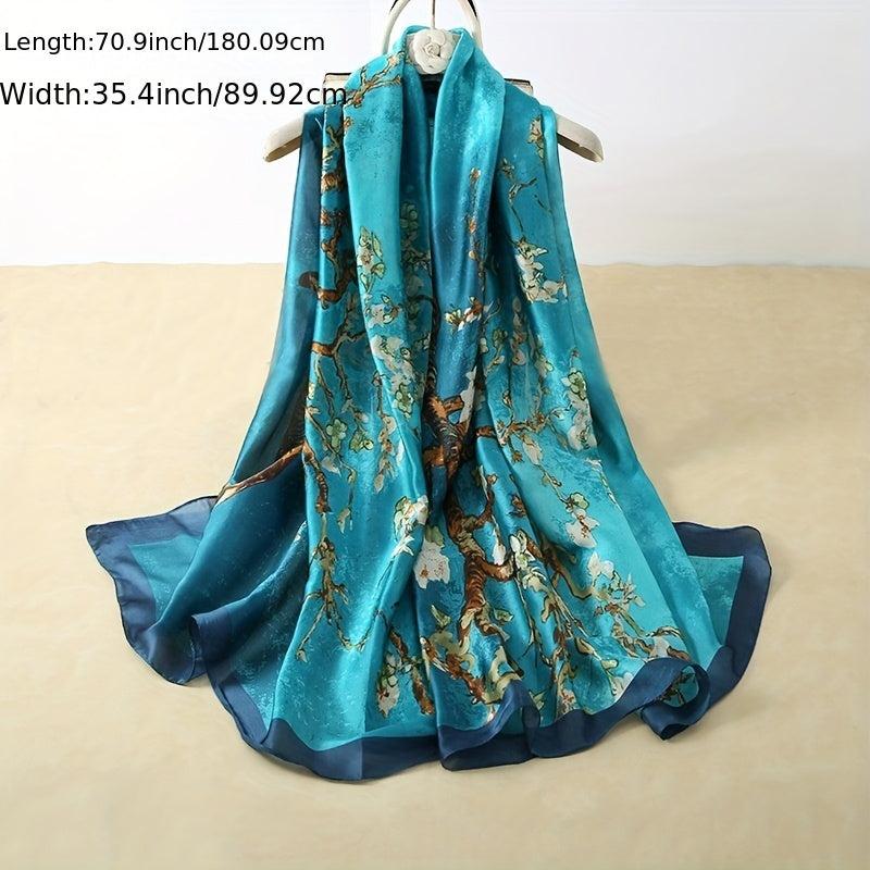 Vintage Branch Print Scarf Solid Shawl Spring & Summer Head Wrap Scarves