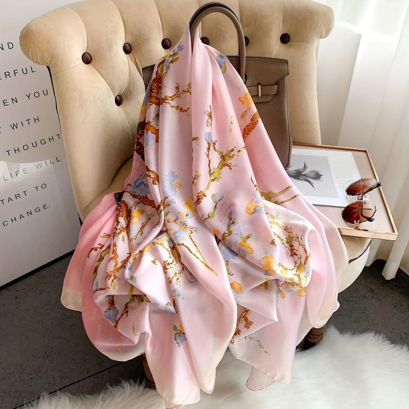 Vintage Branch Print Scarf Solid Shawl Spring & Summer Head Wrap Scarves