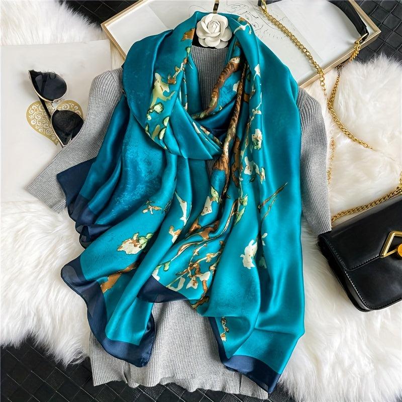 Vintage Branch Print Scarf Solid Shawl Spring & Summer Head Wrap Scarves