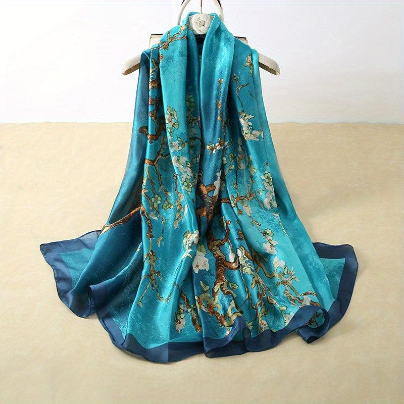 Vintage Branch Print Scarf Solid Shawl Spring & Summer Head Wrap Scarves