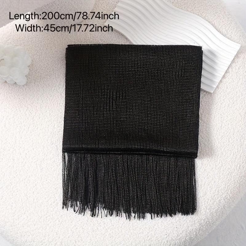 Silver Silk Feeling Shawl Elastici Scarf with Fringe