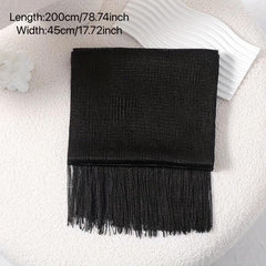 Silver Silk Feeling Shawl Elastici Scarf with Fringe
