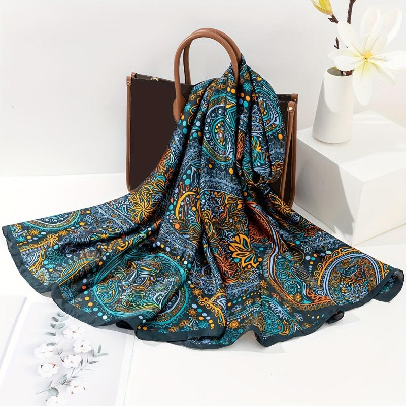 Paisley Print Satin Head Wrap Scarf Silk Large Shawl Hair Accessories