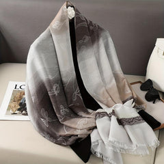 Vintage Flower Jacquard Scarf Gradient Tassel Shawl Classic Windproof Head Wraps