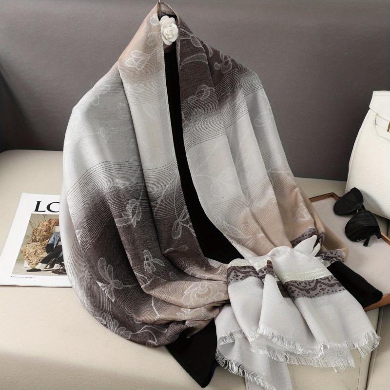 Vintage Flower Jacquard Scarf Gradient Tassel Shawl Classic Windproof Head Wraps