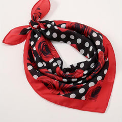 Polka Dot Rose Print Bandana Red Square Scarf Necke...