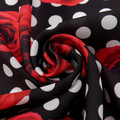 Polka Dot Rose Print Bandana Red Square Scarf Necke...