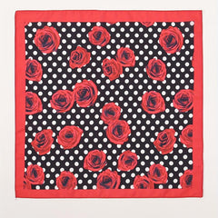 Polka Dot Rose Print Bandana Red Square Scarf Necke...