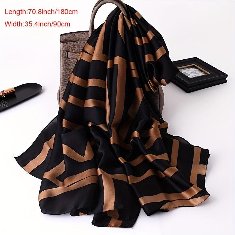 Stripe Print Solid Scarf Classic Geometric Pattern Shawl