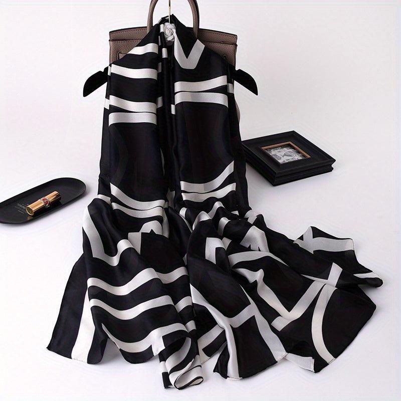 Stripe Print Solid Scarf Classic Geometric Pattern Shawl
