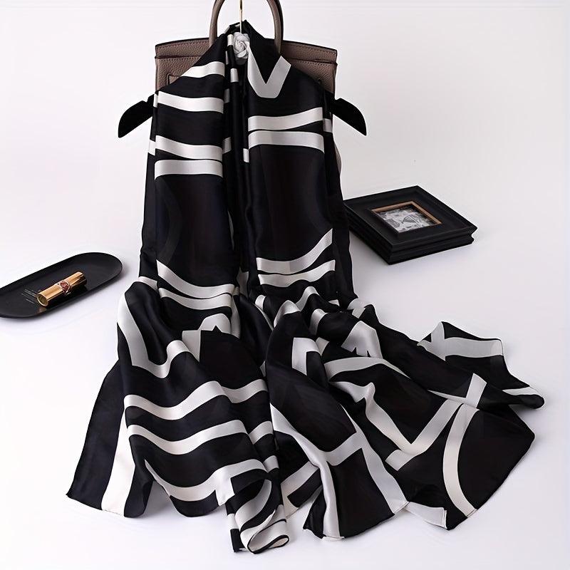 Stripe Print Solid Scarf Classic Geometric Pattern Shawl