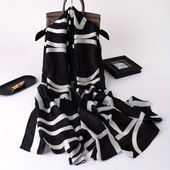 Stripe Print Solid Scarf Classic Geometric Pattern Shawl