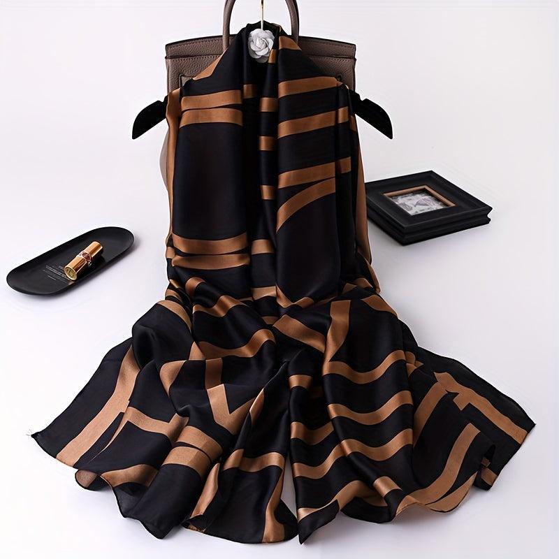 Stripe Print Solid Scarf Classic Geometric Pattern Shawl