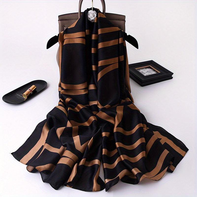 Stripe Print Solid Scarf Classic Geometric Pattern Shawl