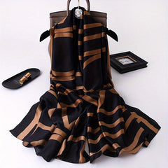 Stripe Print Solid Scarf Classic Geometric Pattern Shawl