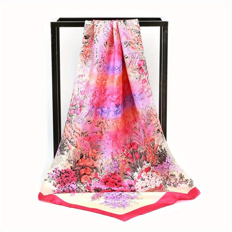 Classic Flower Print Shawl Silk Square Scarf for Women