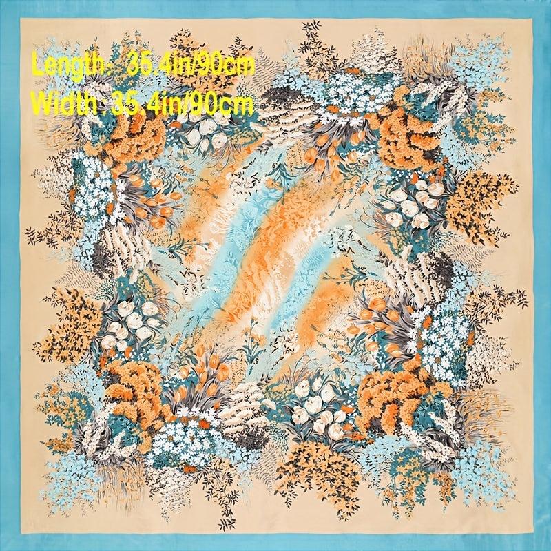 Classic Flower Print Shawl Silk Square Scarf for Women