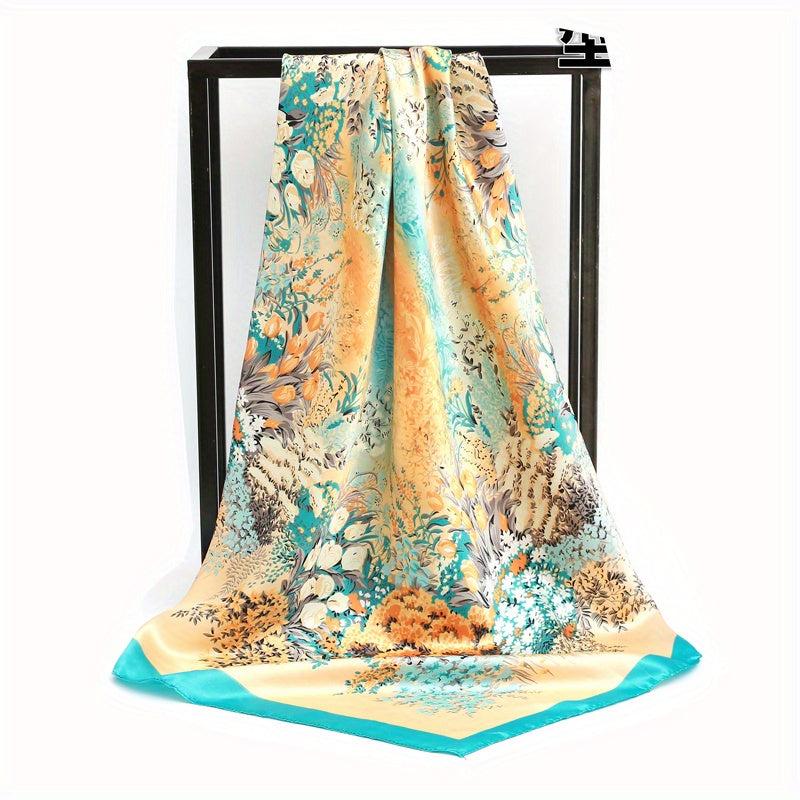 Classic Flower Print Shawl Silk Square Scarf for Women