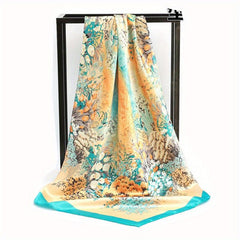 Classic Flower Print Shawl Silk Square Scarf for Women
