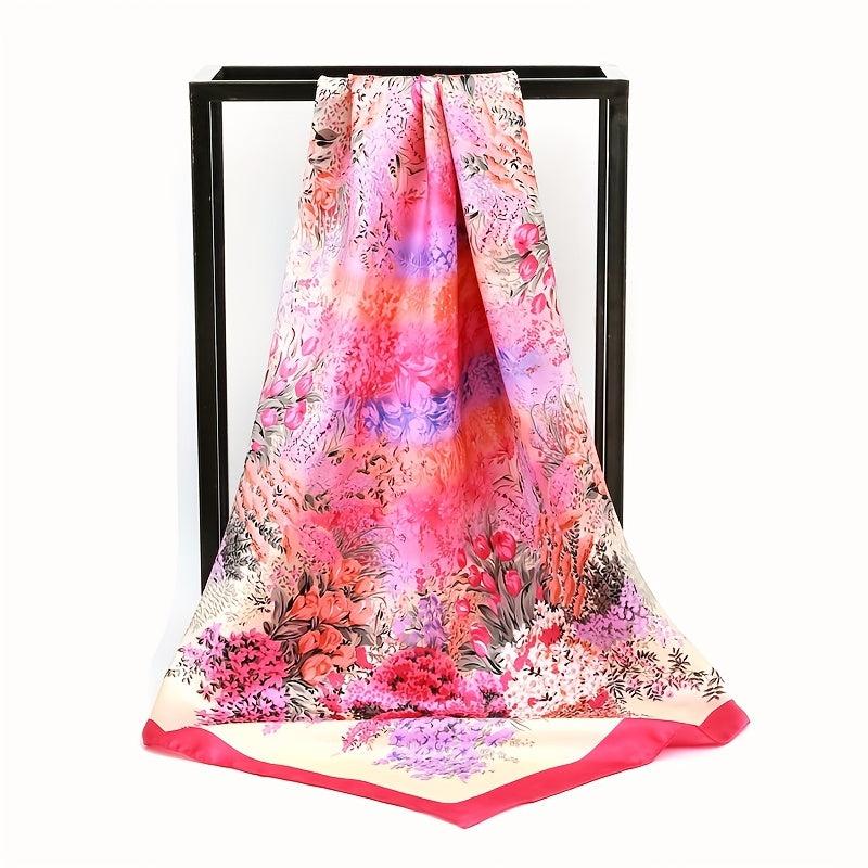 Classic Flower Print Shawl Silk Square Scarf for Women