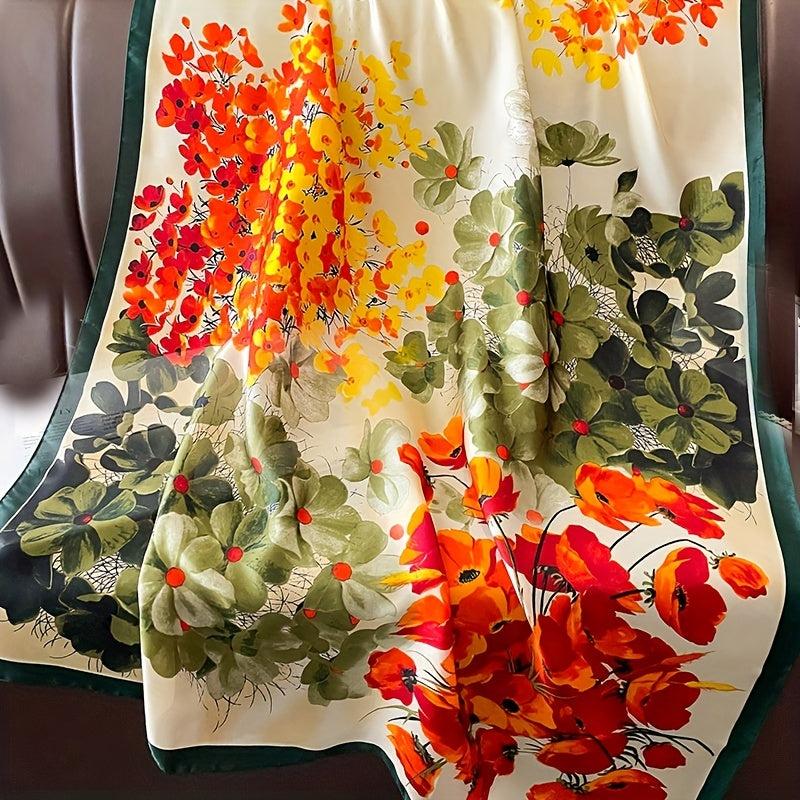 Classic Flower Print Shawl Silk Square Scarf for Women