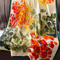 Classic Flower Print Shawl Silk Square Scarf for Women