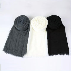 3pcs Set Pleated Tassel Hijab Solid Scarf Shawl Turban For Women
