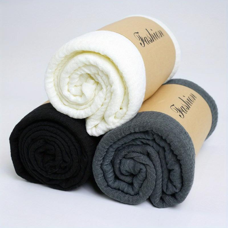 3pcs Set Pleated Tassel Hijab Solid Scarf Shawl Turban For Women