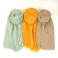 3pcs Set Pleated Tassel Hijab Solid Scarf Shawl Turban For Women