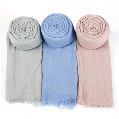 Candy Wrinkle Scarf Hijab Frayed Edge Casual Shawl Windproof Head Wrap
