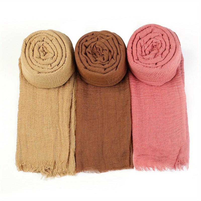 Candy Wrinkle Scarf Hijab Frayed Edge Casual Shawl Windproof Head Wrap
