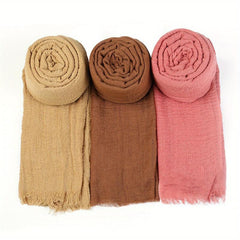 Candy Wrinkle Scarf Hijab Frayed Edge Casual Shawl Windproof Head Wrap